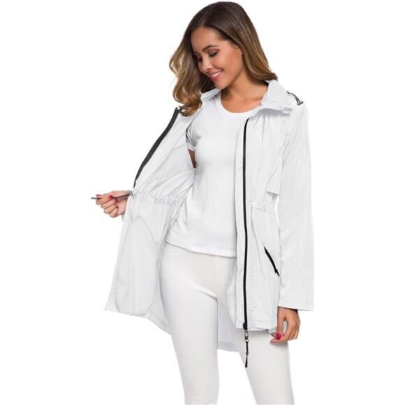 Women's Long Raincoat with Hood Lightweight Windbreaker Rain Jacket Waterproof - Picture 3 of 6